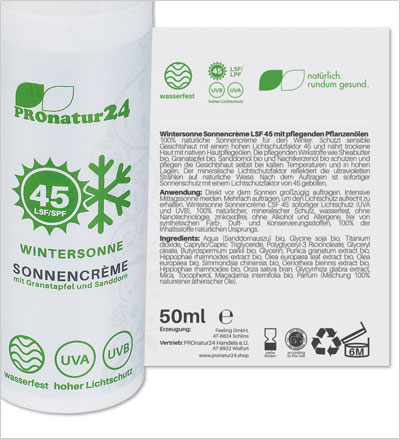 PROnatur24 Sonnencreme LSF 45, speziell für den Winter