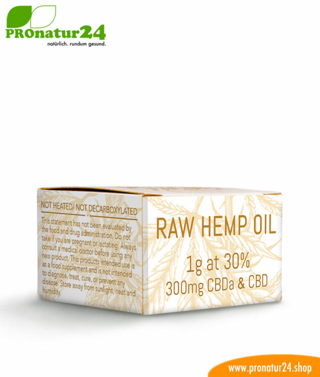 RAW CBD & CBDa. Extraktion ohne Wärmezuführung der Cannabis Pflanze mit 30 % CBD Anteil. Ohne THC. Vegan.